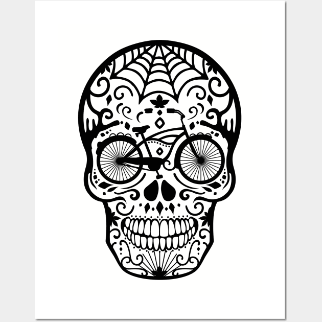 Vintage Mexican Skull with Bicycle - Black Wall Art by XOOXOO